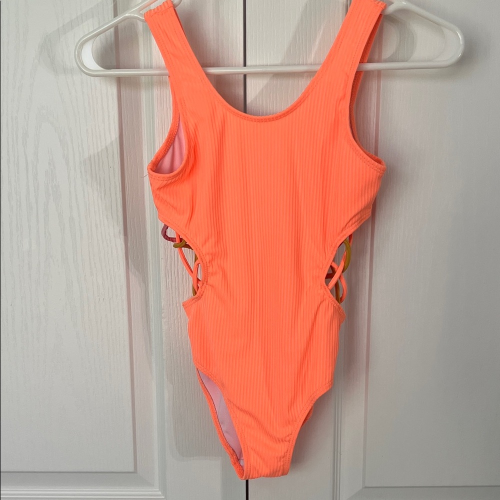 Vibrant Orange Kids Swim One Piece